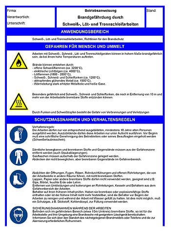 Referenz einer Betriebsanweisung für Schweißarbeiten